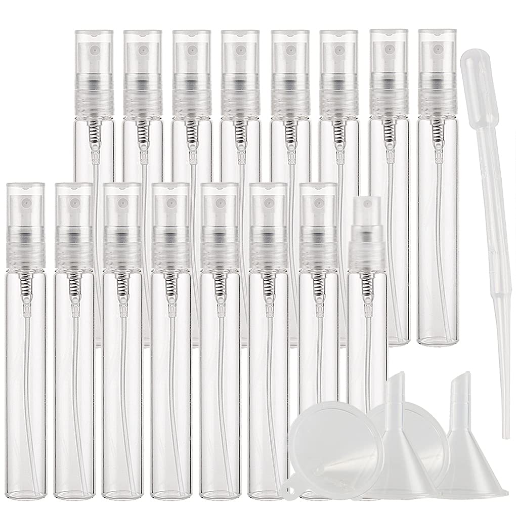 Tianzd Transparent Pack Of 50 Empty 10Ml Clear Glass Fine Mist Pump Spray Bottles Travel Mini Portable Spray Perfume Cosmetic Containers Sample Vials Refillable With Funnel And Dropper