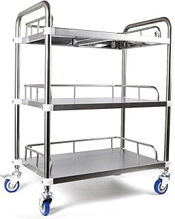 Carts with Wheels, Laboratory Cart 3-Tier Utility Cart Stainless Steel Kitchen Trolley Portable Clinic Serving Cart Trolley with Silent Omnidirectional Lockable Wheel Medical Lab Cart Trolley/2554