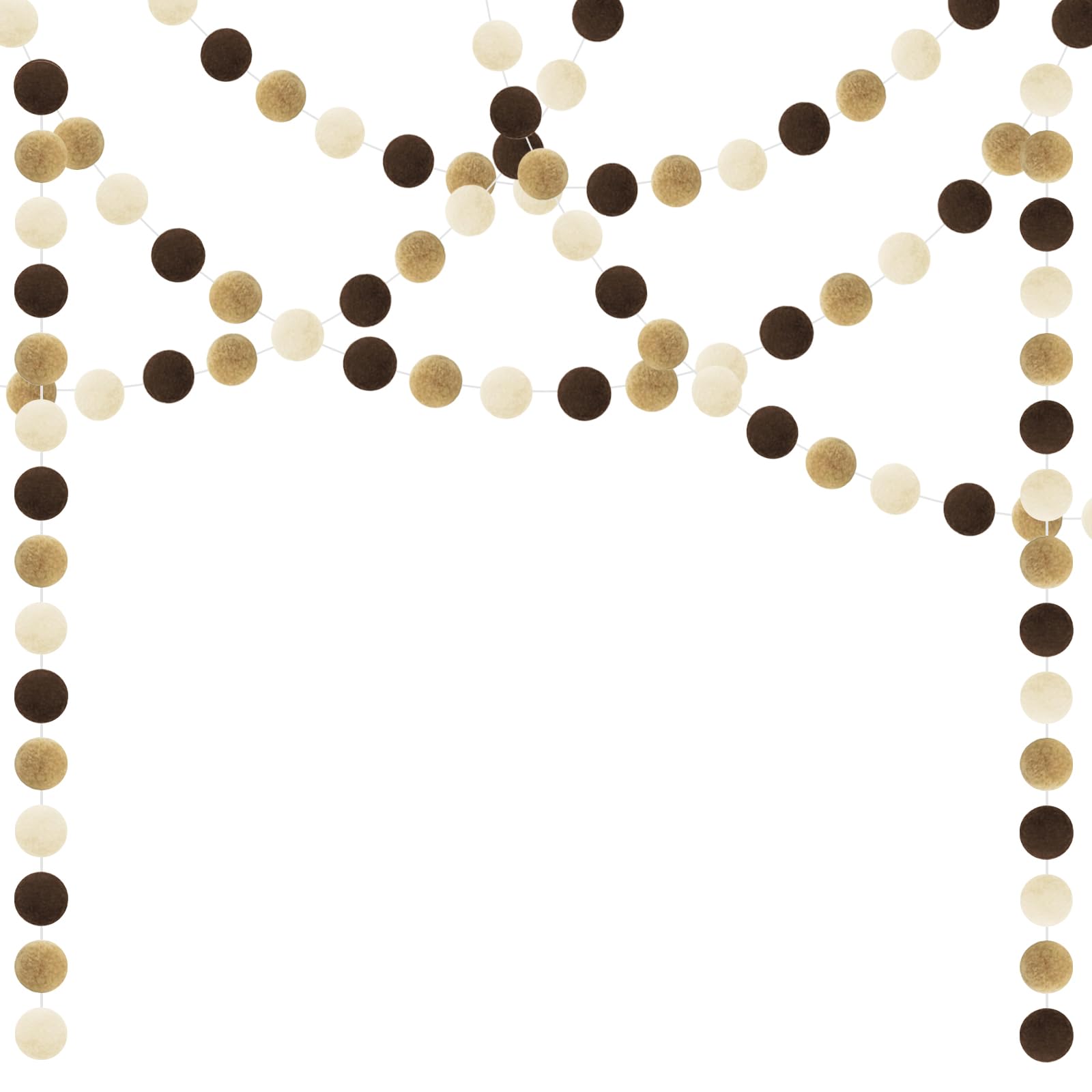 HONMOK 3pcs Guirnaldas de Bolas de Fieltro Marrón Blanco Guirnaldas de Pompones para Boda Cadena Pom Pom Banderines Bolas de Fieltro 2M Decoración Colgante Borla para Fiesta (20pcs/Guirnaldas)