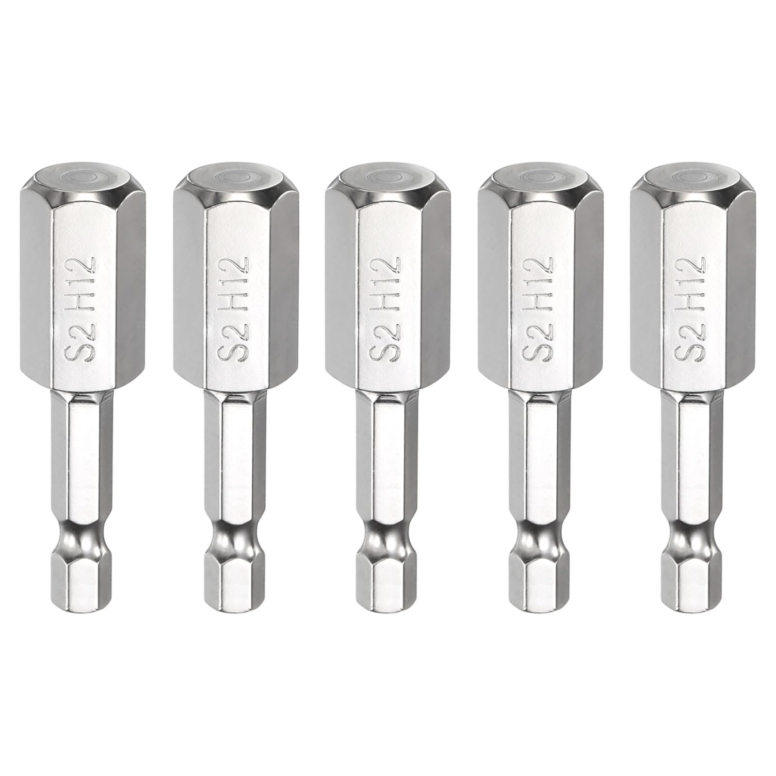 sourcing map 5pcs H12 Hex Head Screwdriver Bit 12mm Metric Flat Tip 1/4" Hex Shank 50mm (2") Long Magnetic Hexagonal Screw Drill Bit Wrench Chrome Plated Power Driver Socket