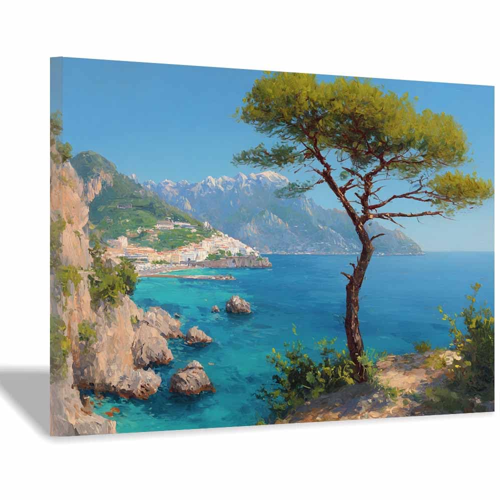 DMZPKZB Scenery Canvas Wall Art Amalfi Coasts Viewss Mural decor,Modern Print Artwork,for Office,Bedroom,Bathroom,corridor,Living Room for Room Decoration(Multicolor)-70x100cm Framed