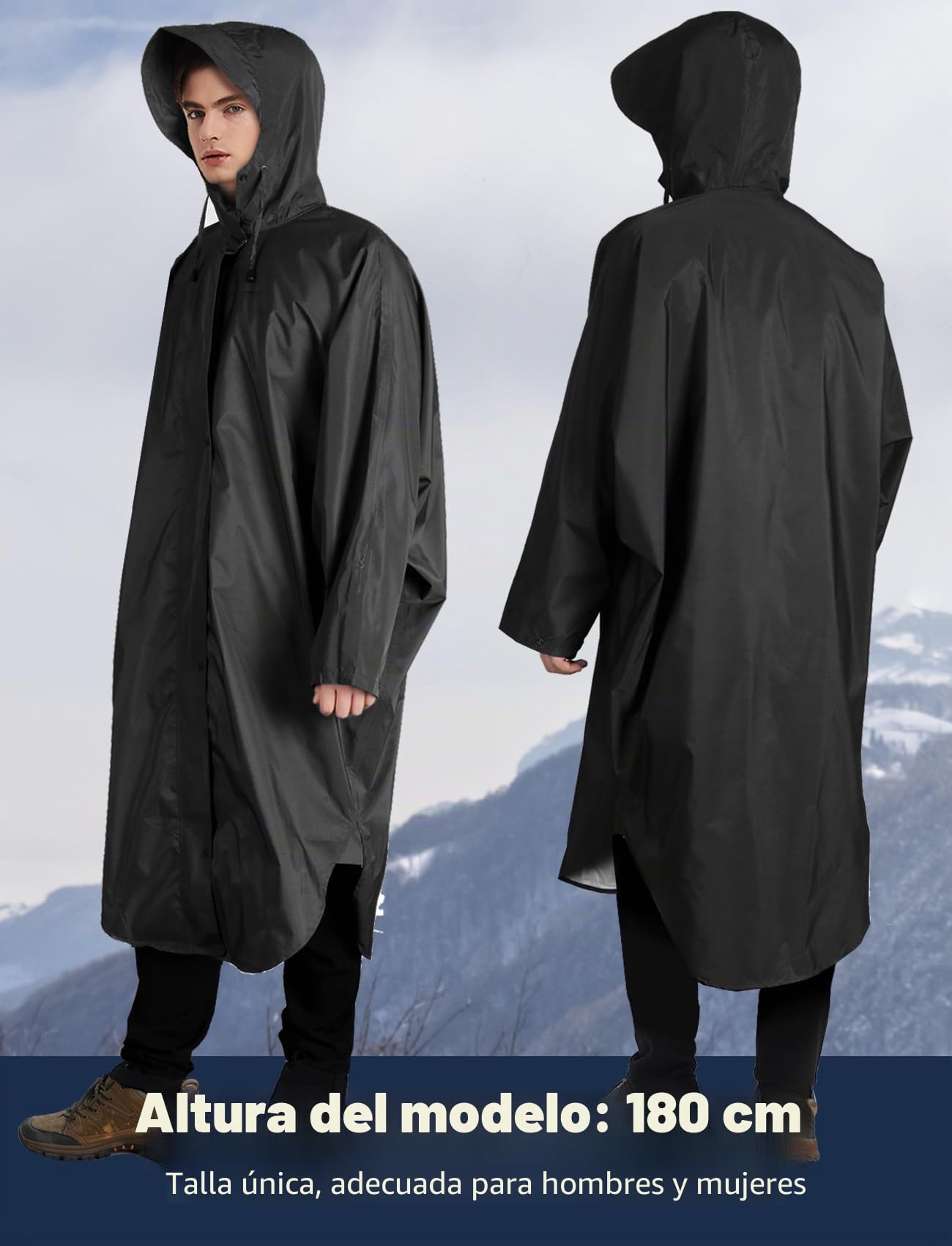 ANYOO Poncho de lluvia impermeable para adultos, ligero y reutilizable para hombres y mujeres, abrigo con capucha para senderismo, chaqueta con bolsillo para actividades al aire libre, Talla única