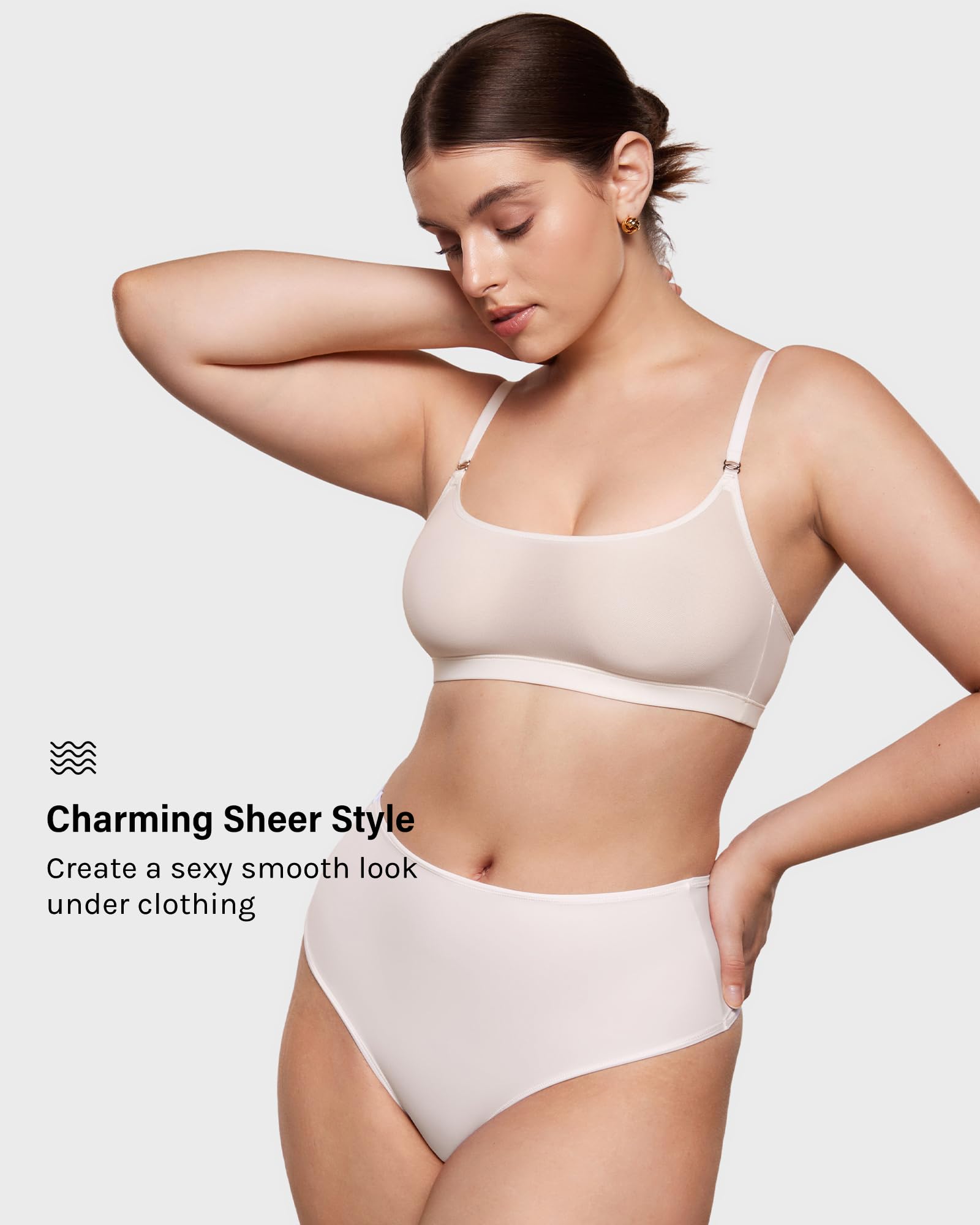 INLYRIC Women's Cosnufy Sheer Bralette - Cami Mesh Unlined No Padding See Through Wirefree Bralettes Pullover