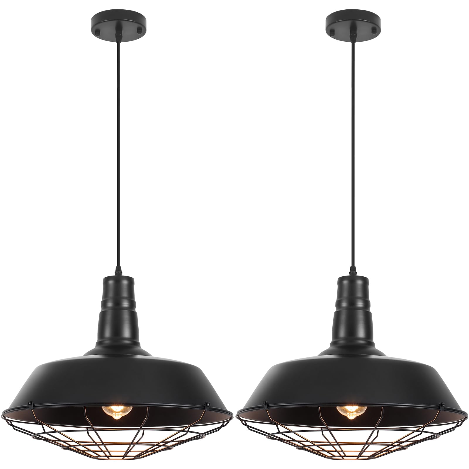 Black Farmhouse Pendant Light, 18.1 Inch Large Pendant Lights Kitchen Island, Industrial Pendant Light with Wire Cage, Barn Light 2 Pack, Island Pendant Lights for Kitchen Barn Dining Room