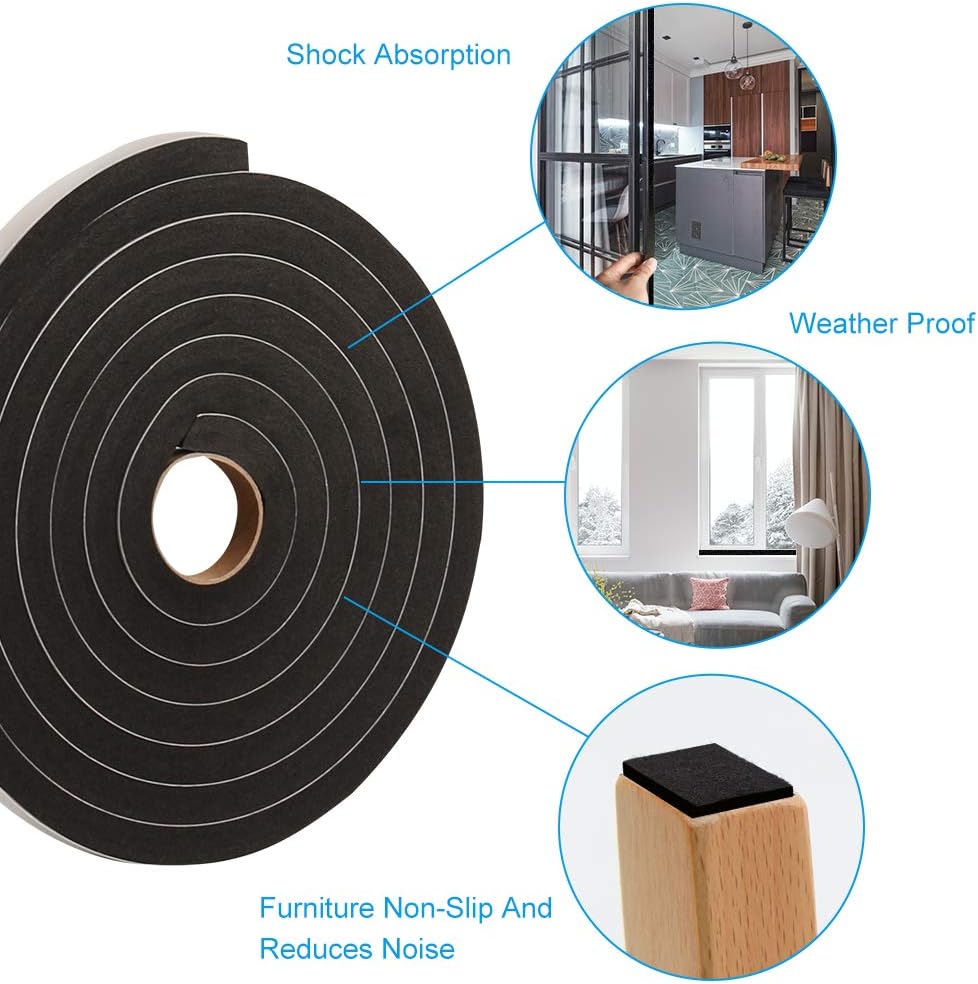 Black Friday - 50% OFF Window Foam Seal Tape 1/2Inch Wide X 1/2Inch Thick 10FT Long, High Density Self Adhesive Weather Stripping Insulation Door Foam Tape