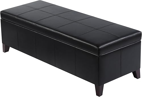 Miniatura 15 de Otomana con almacenamiento, banco otomano de almacenamiento en el extremo de la cama de 51 pulgadas, otomanas tapizadas de piel sintética con tapa