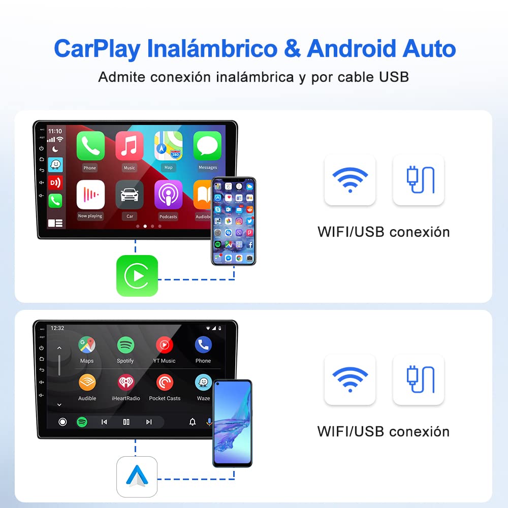Carlinkit Nuevo Adaptador inalámbrico de CarPlay/Android Auto para la versión 4.4+ de la Radio Android del Mercado de Accesorios, Necesita Instalar el APK en el Coche, Espejo con Cable