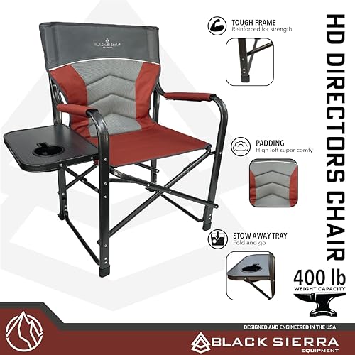 Miniatura 18 de XL Directors Silla con mesa auxiliar plegable, silla de campamento resistente soporta 400 libras, asiento plegable para exteriores de gran