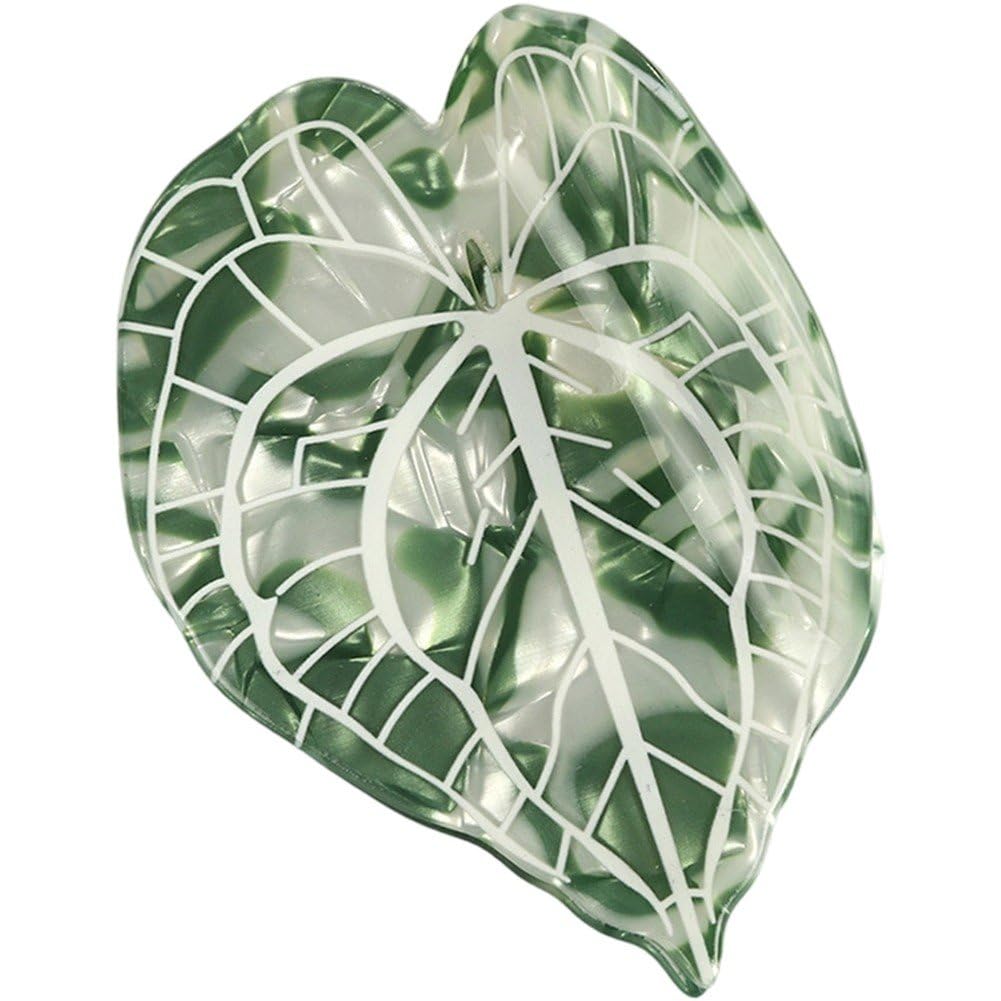 Sslvya Green Leaf Claw Clips Non-slip Strong Shark Hair Catch Barrette for Wpmen Ladies Thick Thin Curly Hair Styling Accessories