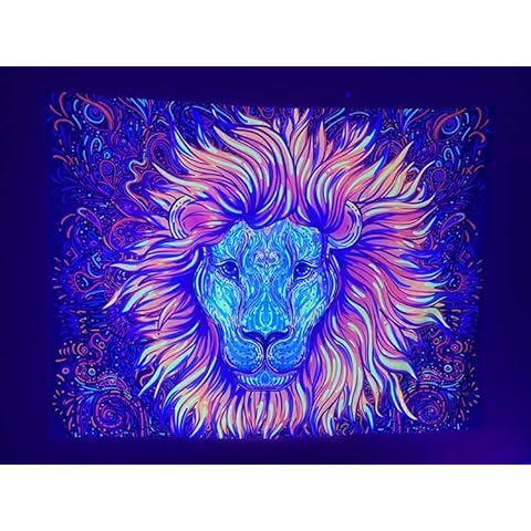 Jiamusi Lion Blacklight Tapestry UV Reactive Tapestry for Bedroom Trippy Tapestry black light Tapestry aesthetic Wall Hanging for Room Home Decor Cover