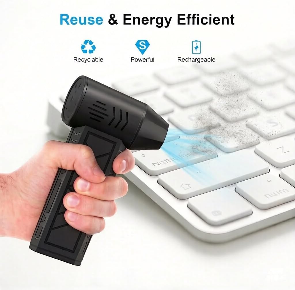 Compressed Air Duster,130000RPM RPM Super Power Electric Air Duster, 3-Speed Adjustable Rechargeable Cordless Air Blower with Fast Charging for PC Keyboard Cleaning, Car, Home,Outdoor