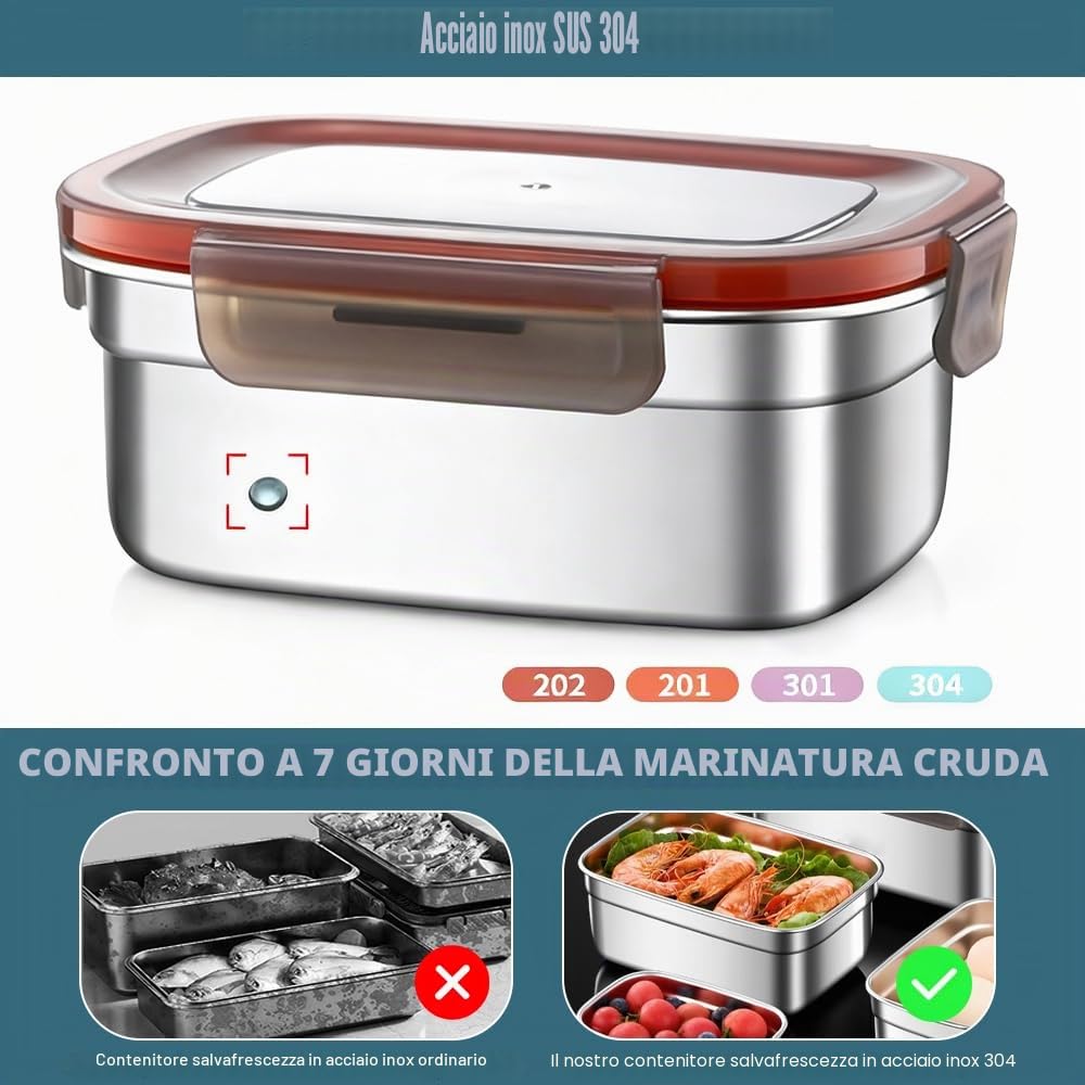 4Pz Contenitori Salvafreschezza in Acciaio Inox Contenitori per Alimenti con Coperchio 550/1100/1900/3500ML Contenitori Ermetici per Alimenti per Scuola Lavoro Picnic Lavastoviglie Frigorifero