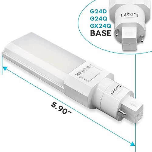 Miniatura 3 de Luxrite Reemplazo horizontal PL LED CFL, 11W, derivación de balasto, compatible con G24D G24Q GX24Q, 3 colores seleccionables 3500K-5000K, 1450