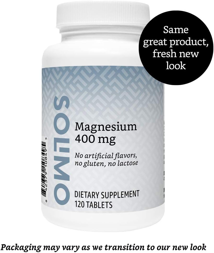 Amazon Brand - Solimo Magnesium 400 mg, 120 Tablets, Four Month Supply (Packaging may vary)