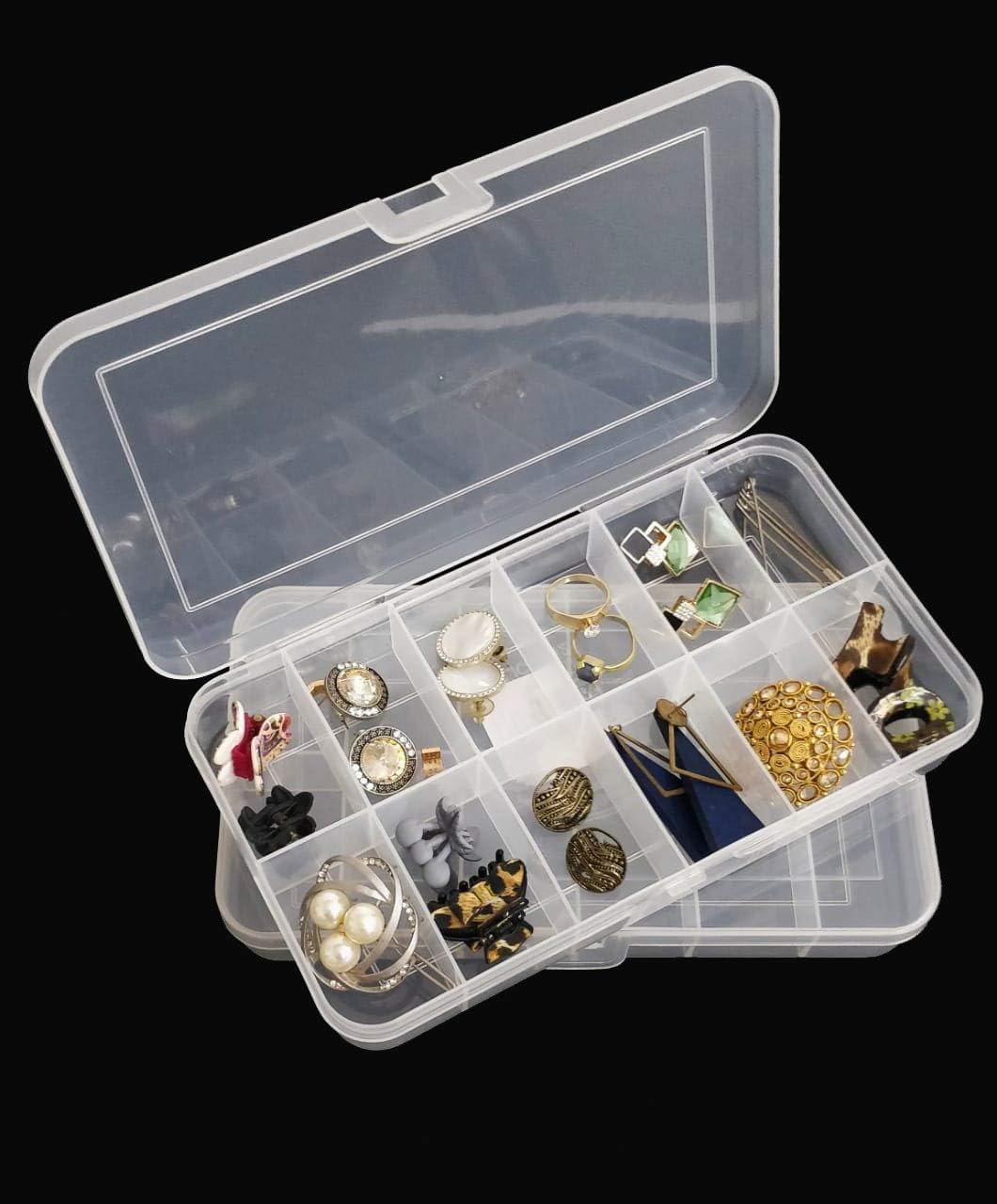 C.S.M CSMยฎ Pack of 2 Big Jewelry Case Organizers Multipurpose Plastic Storage Box with dividers 12 Grids, Transparent (Pack of 2 Boxes)