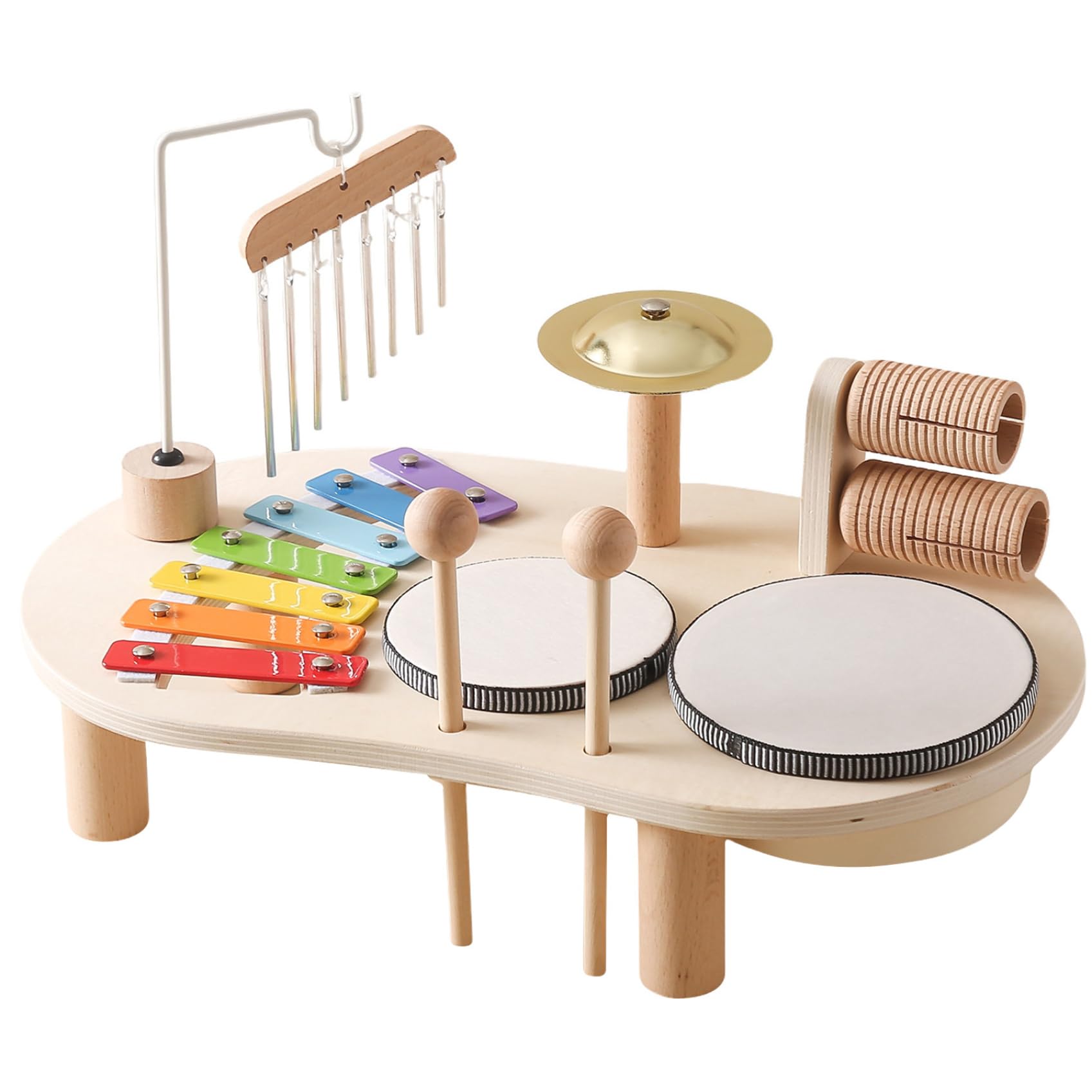 Kinder-Schlagzeug-Set, 5-in-1, hölzernes Kleinkind-Schlagzeug, pädagogische Kindermusikinstrumente, babysichere Perkussion