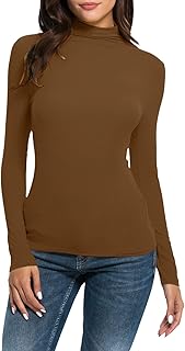 2025 - Mujeres Moda Sólida Manga Larga Mock Cuello Alto Blusa Tops Slim Fit Stretch Layer Camisetas Traje de Nieve Mujer