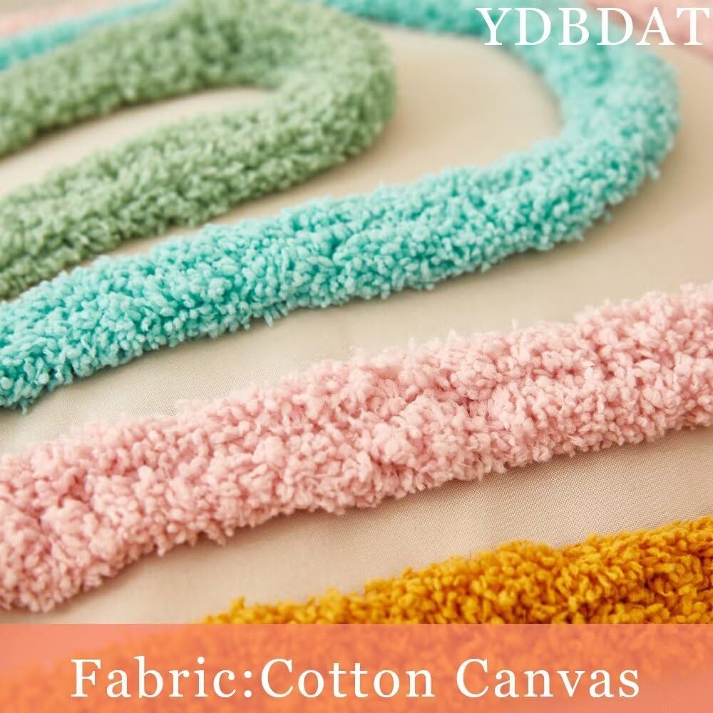 Set of 2 Boho Rainbow Decorative Textured Throw Pillow Covers 18x18 Farmhouse Colorful Tufted Pillow Covers with Tassels Woven Cushion Case for Sofa Bed Living Room Hallowmas Champagne