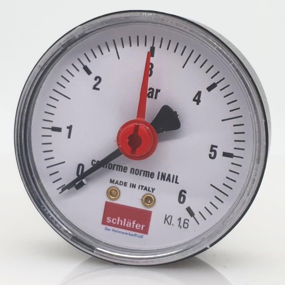 Schläfer 0930165 | Manomètre hydraulique arrière 1/4" Raccord axial 0-6 bar Échelle 63 mm pour systèmes de chauffage air-eau Indicateur de pression hydraulique