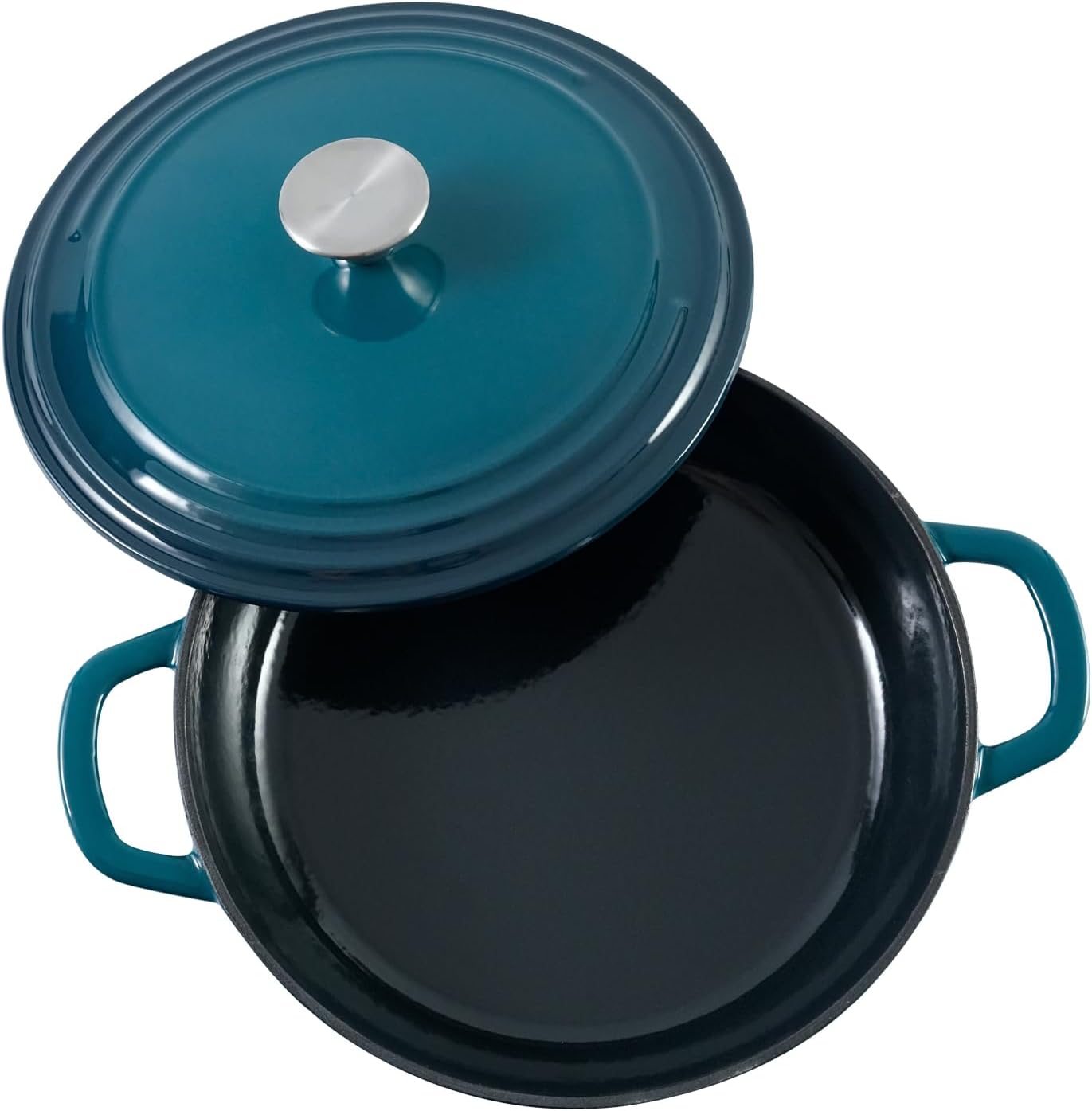 Braiser Enameled Cast Iron Braiser 3 qt Braiser Pan with Lid DarkCyan Shallow Cast Iron Casserole Braiser Pan with Handels - Image 8