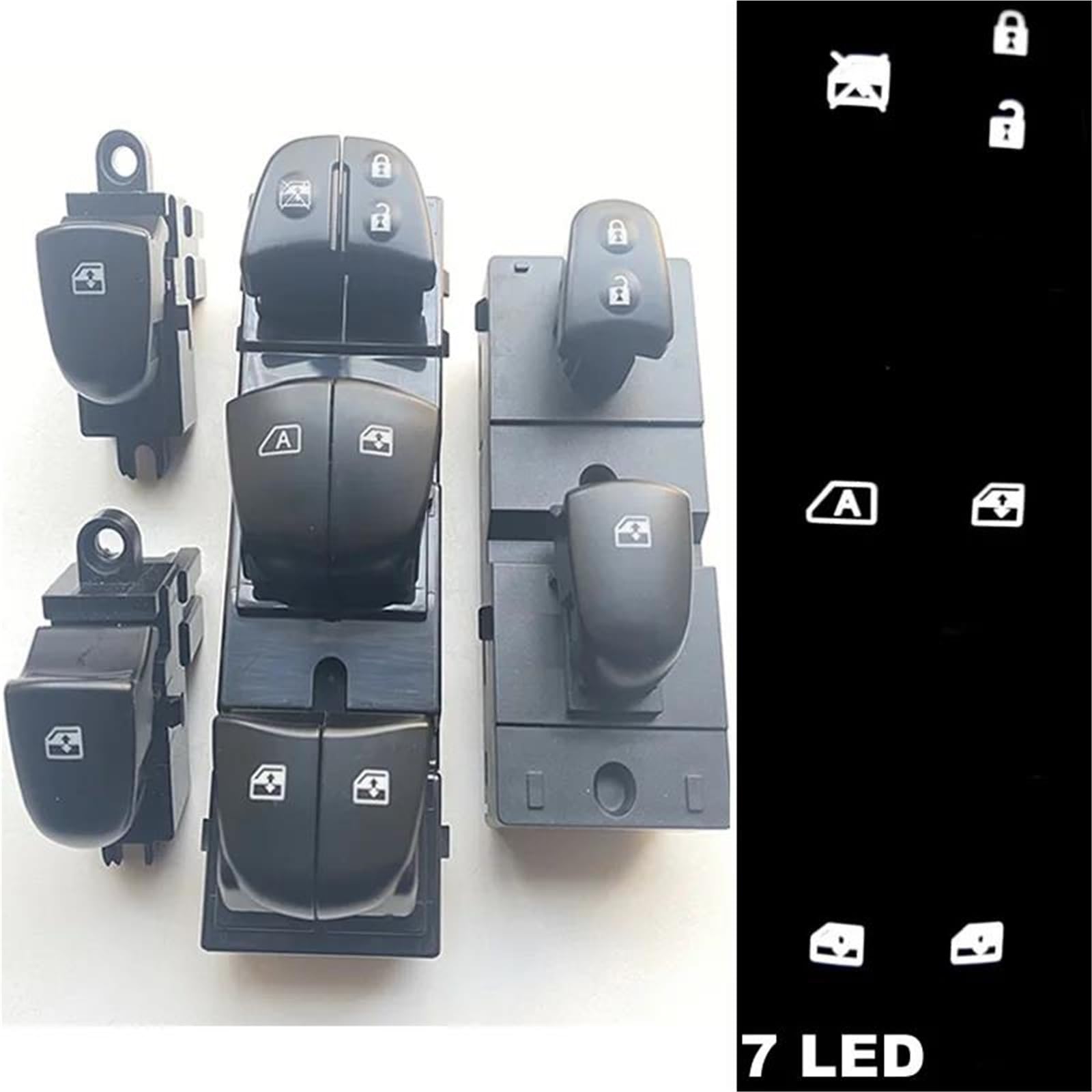 Mando Botonera Elevalunas Para Renault Kadjar 2015-2018 Interruptor De Ventana Eléctrico Arranque Con Luz Blanca Las 7 Luces Estarán Encendidas(4psc)