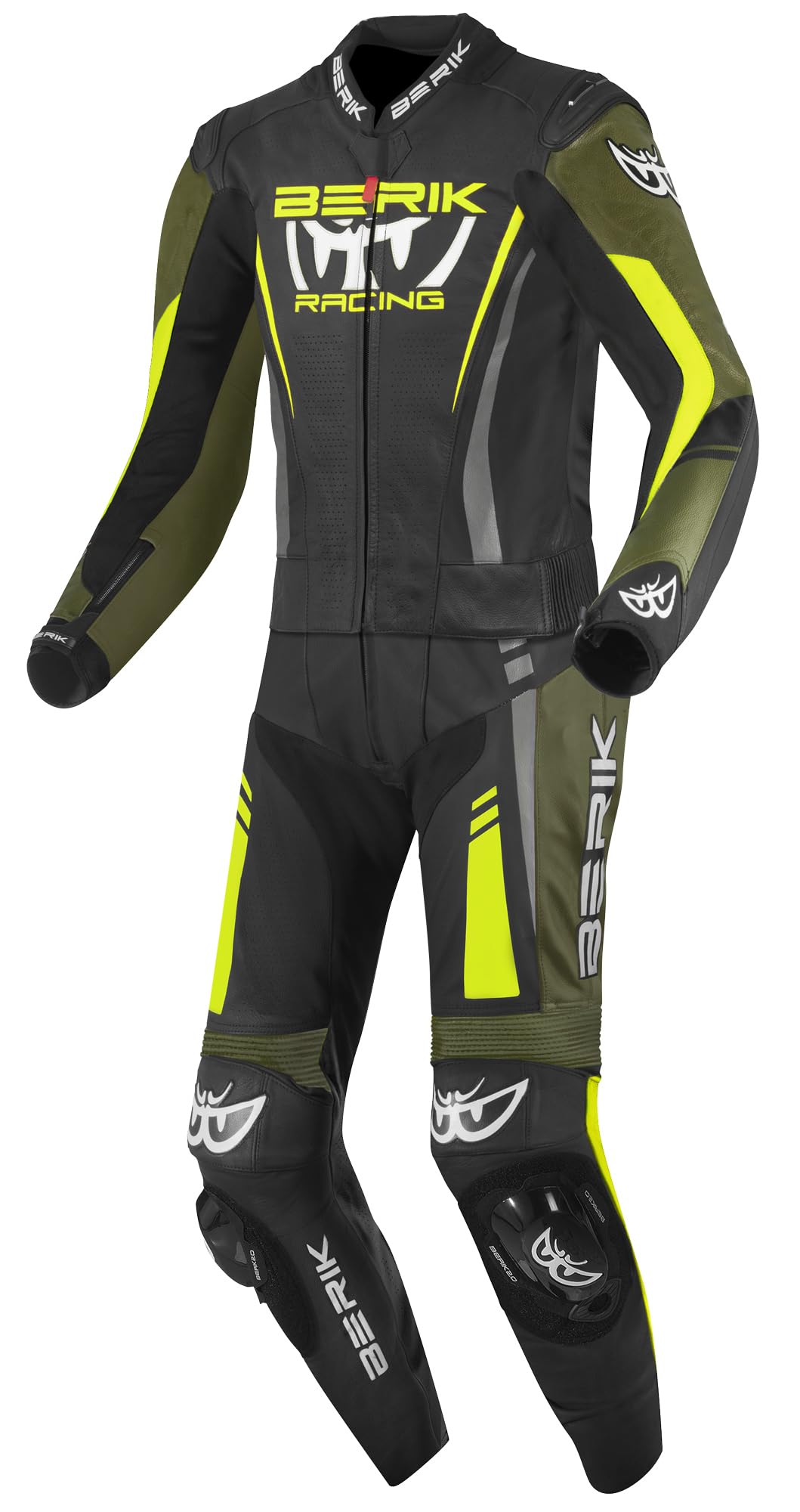 BERIK Absolute GP2 Tuta in pelle da moto a due pezzi, nero/verde/giallo neon, 58