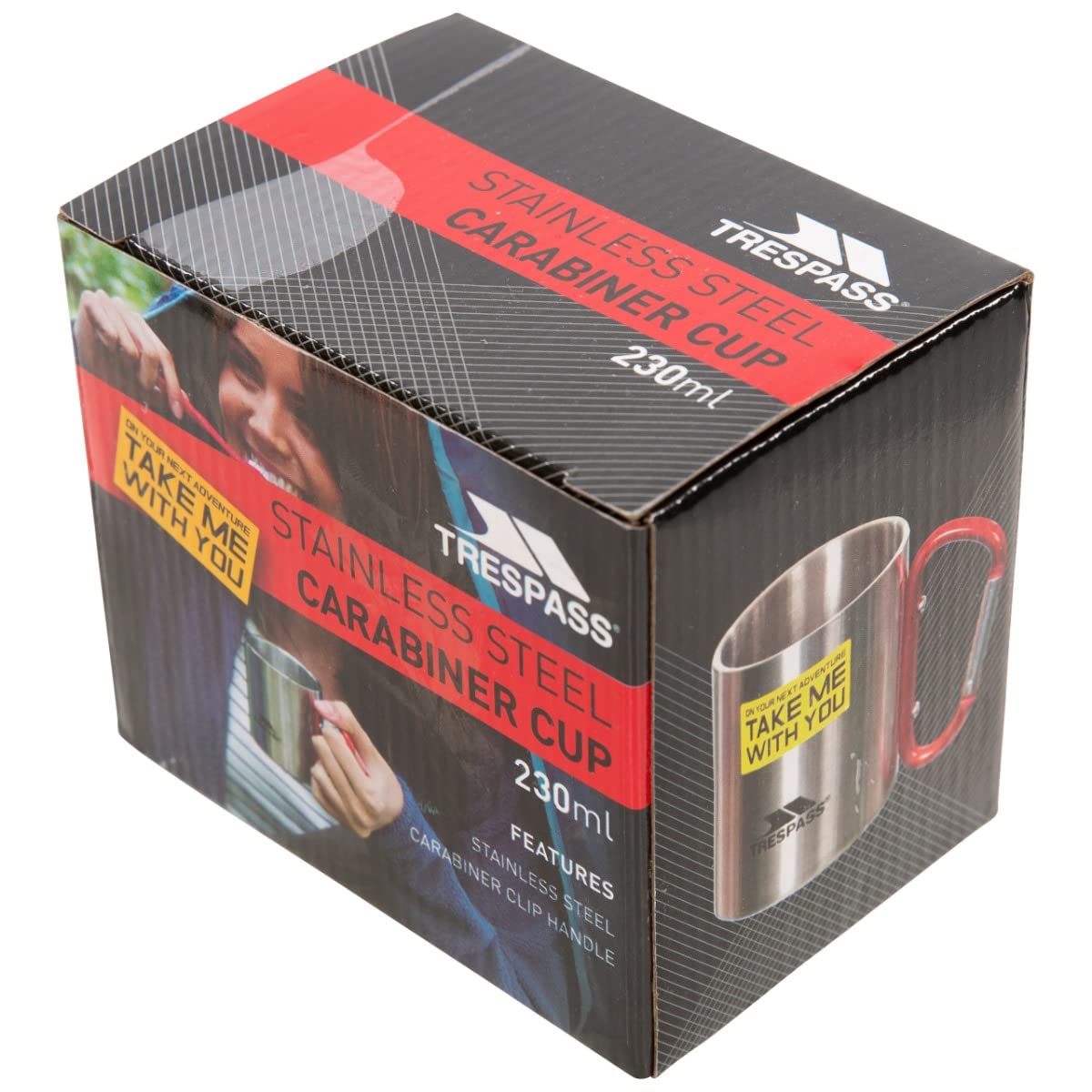 Trespass Bruski, srebrny, podwójne ścianki aluminiowy karabińczyk kubek kempingowy 230 ml, szary