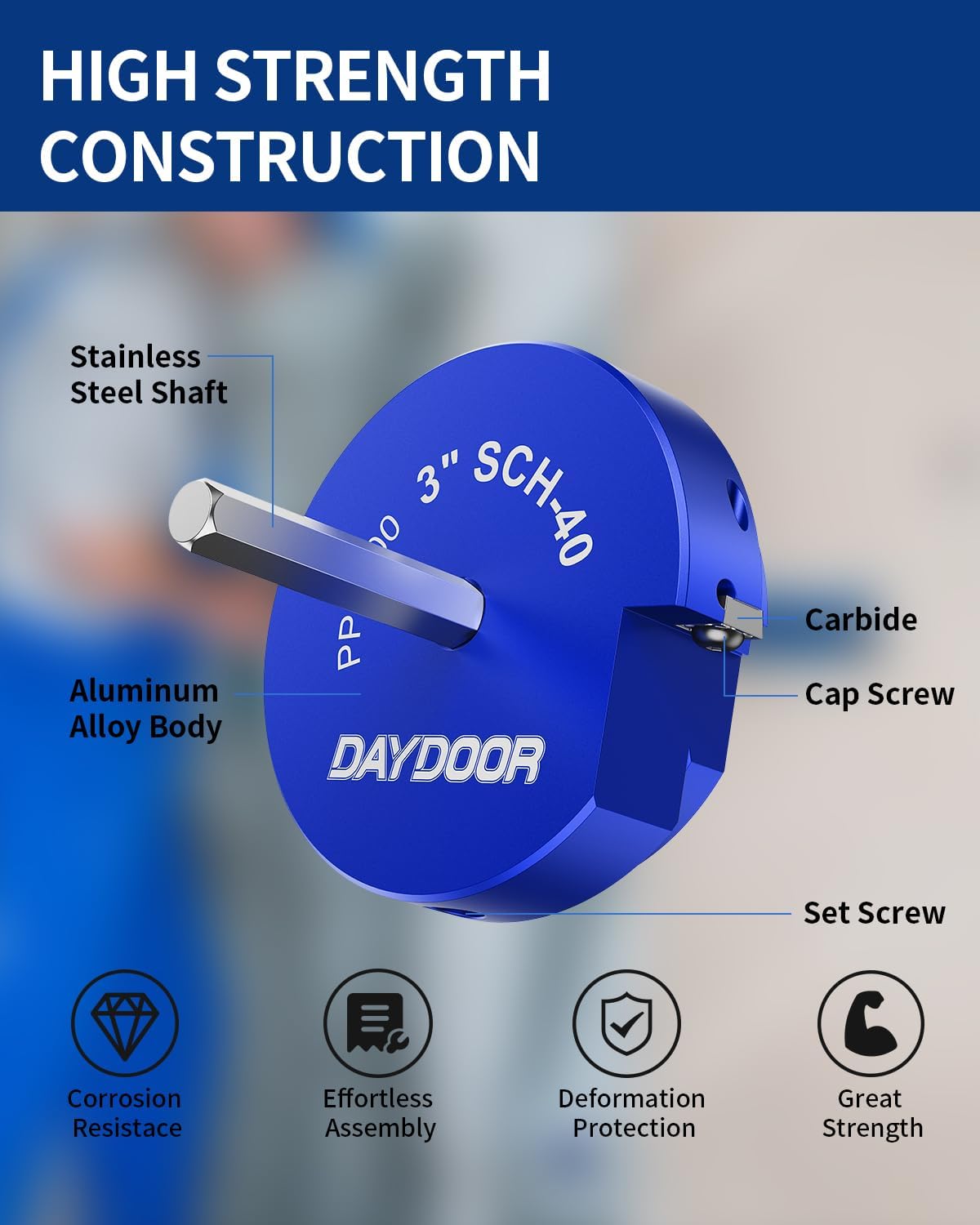 DAYDOOR 3'' PVC Pipe Reamer Head, 4-Sided Carbide Aluminum Reamer Tool, PVC Fitting Saver Fit into Standard 1/2" Drill, Plumbing Tools for Schedule 40 PVC, CPVC or ABS