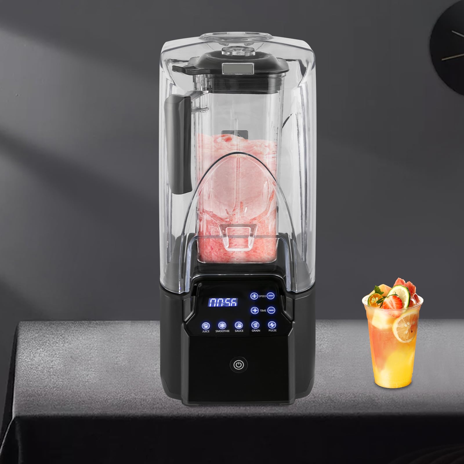 Batidora de vaso comercial de 2200 W, con recipiente de cristal, batidora de alto rendimiento para bebidas congeladas, batidos, batidos y picar hielo, color negro