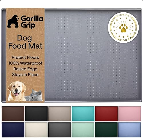 Miniatura 11 de GORILLA GRIP Alfombrilla de alimentación para mascotas 100% impermeable con bordes elevados de silicona libre de BPA, alfombrillas para comida