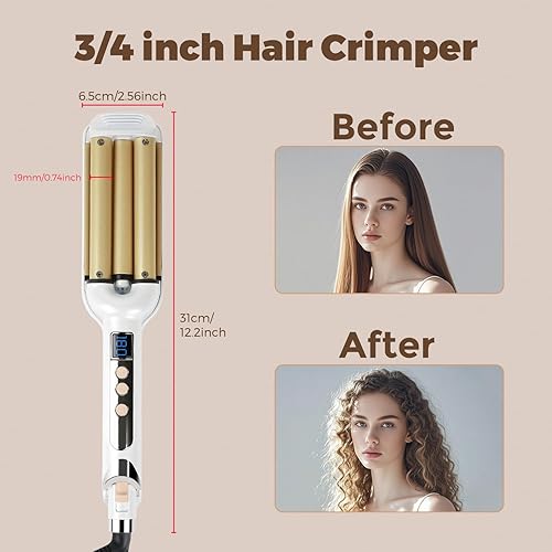 Miniatura 3 de Ondulador de pelo ondulado de 3/4 pulgadas, rizador de 3 barriles profundos, rizador de cerámica, temperatura ajustable, rizador de pelo ligero