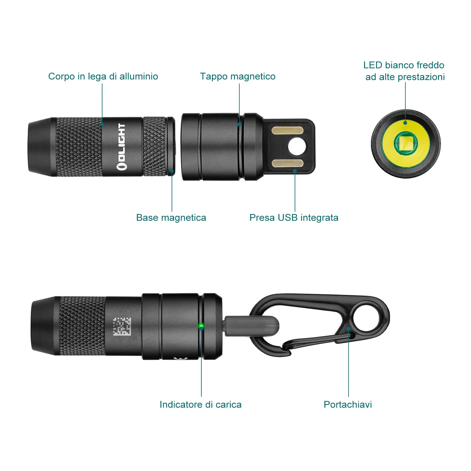 OLIGHT I Mini 2 Mini Torcia Portachiavi a LED con Base Magnetica, Ricarica USB-A, Grado IPX6 e 21 Metri, Torcia Portachiavi Compatta per Picnic, Riparazioni ed Emergenze (Nero)