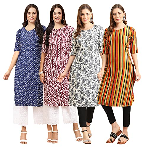 Image of Pinkmint Women's Crepe Digital Print Straight Kurta [Pack of 4]