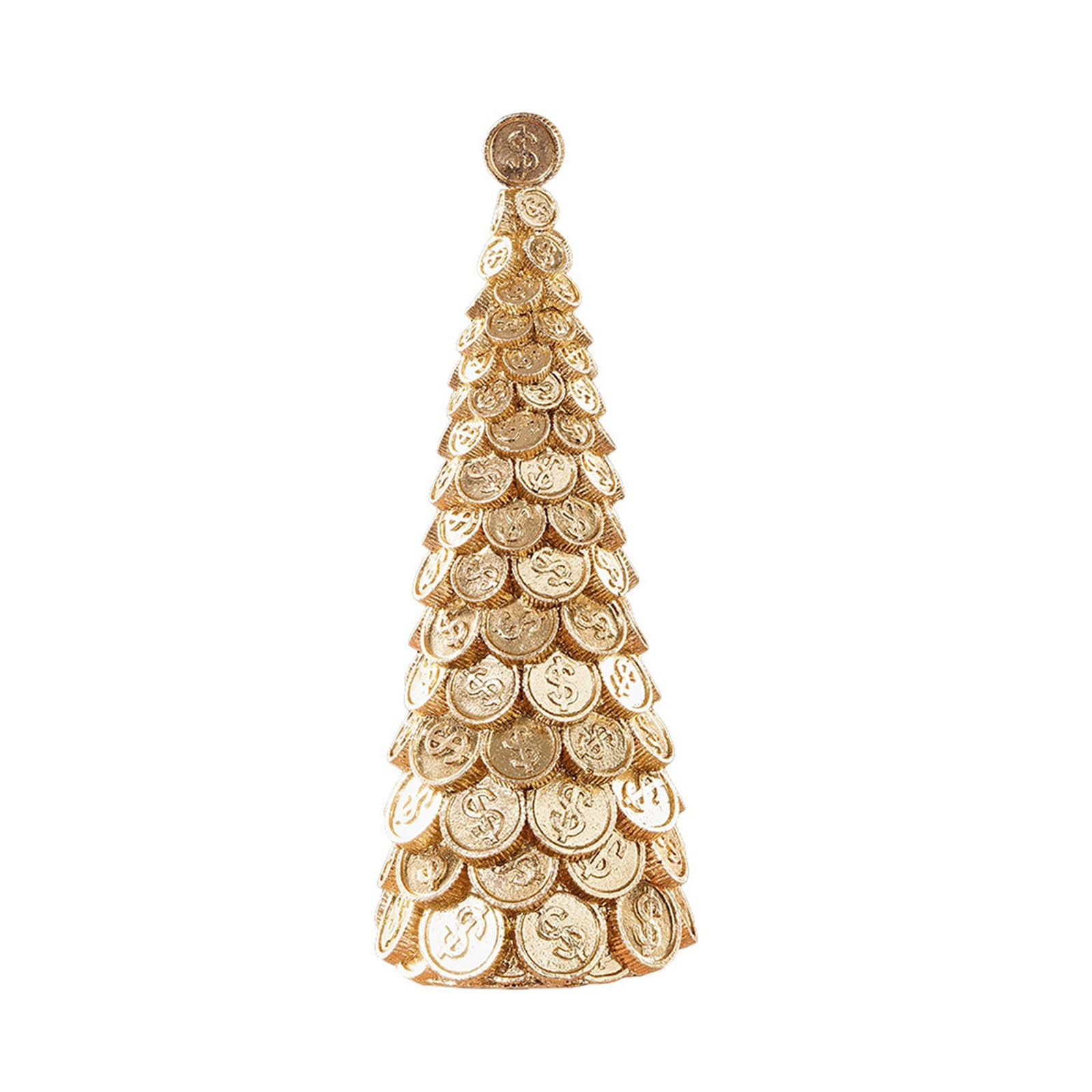 Holiday Resin Tree Sculpture with Gold Finish for Tabletop, Mantel, and Shelf Decor, Seasonal Accent for Cozy Home Display Seasonal Home Display Holiday Tabletop Tree Decor in Gold Resin