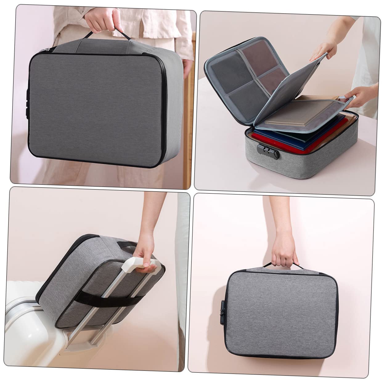 Boîte De Rangement Pour Organisateur De Documents Grosse Capacité 3 Couches Serrure à Combinaison Gris Paquet à Documents Sécurisé Pour Bureau Et Domicile