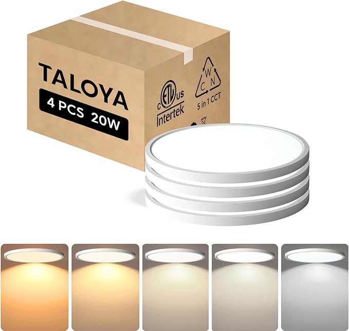 TALOYA Ceiling Light,4 Pack,10 Inch,20W,5 Color Selectable White Flush Mount Ceiling Light for Bedroom,Kitchen,Living Room,Hallway,Laundry