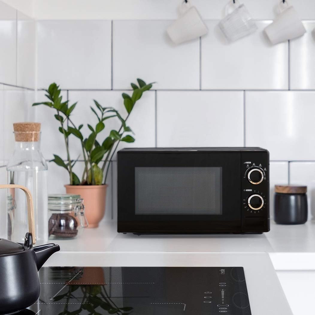 ROYALTY LINE, Microondas 20L 700W Negro RLMWO3818-BLK - Potencia Eficiente, 6 Niveles de Potencia, Función Descongelación, Temporizador 30 Minutos, Diseño Compacto y Estético para Cocina Moderna