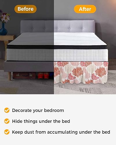 Miniatura 3 de Falda de cama roja vintage, tamaño Queen de 16 pulgadas de caída, ajustable y elástica, plisada, con volantes de polvo de lujo para cama individual,