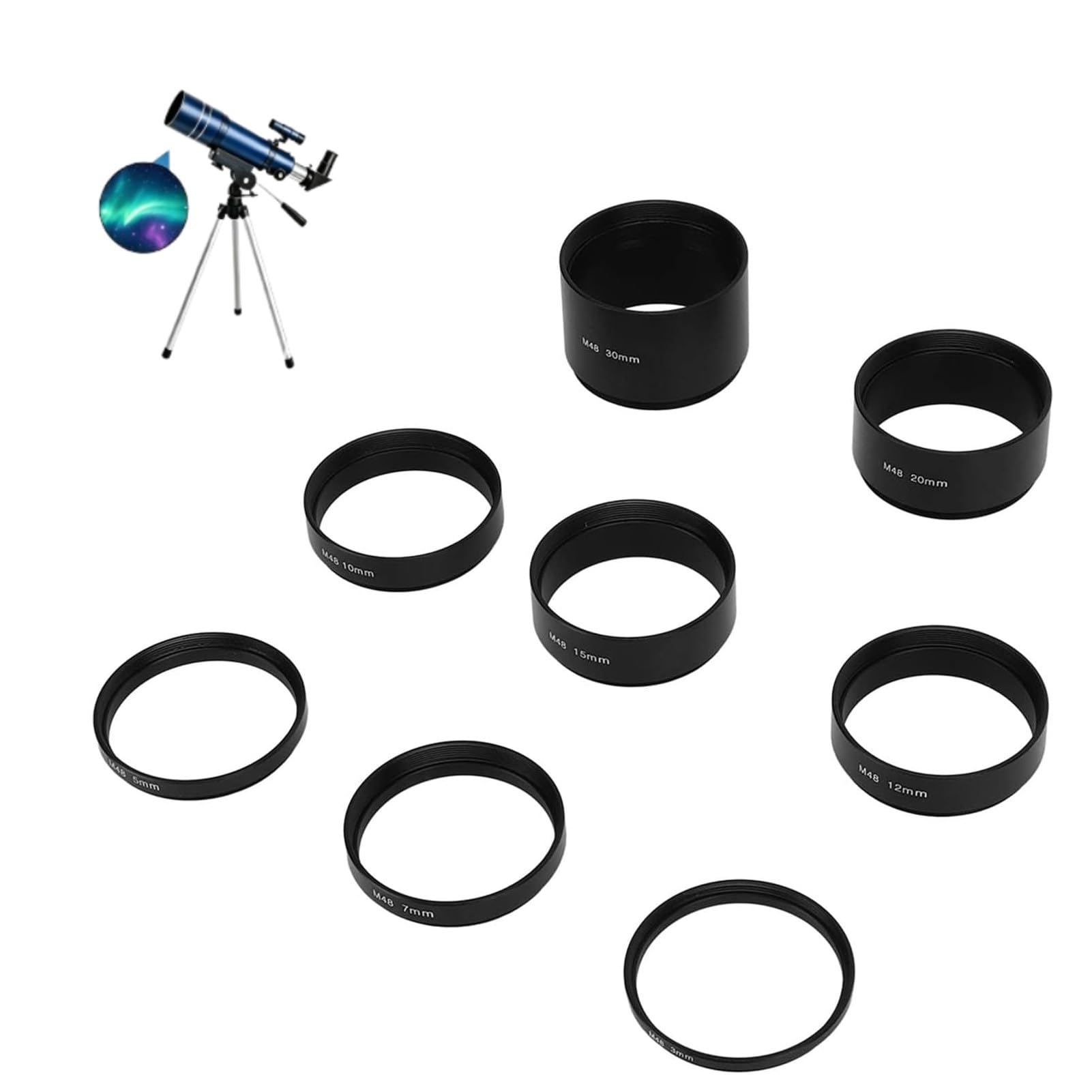 Ensemble De Tubes D'extension De Télescope 8 Pièces, Kit De Tubes D'extension De Longueur Focale, Anneau D'extension pour la Photographie De Télescope Astronomique