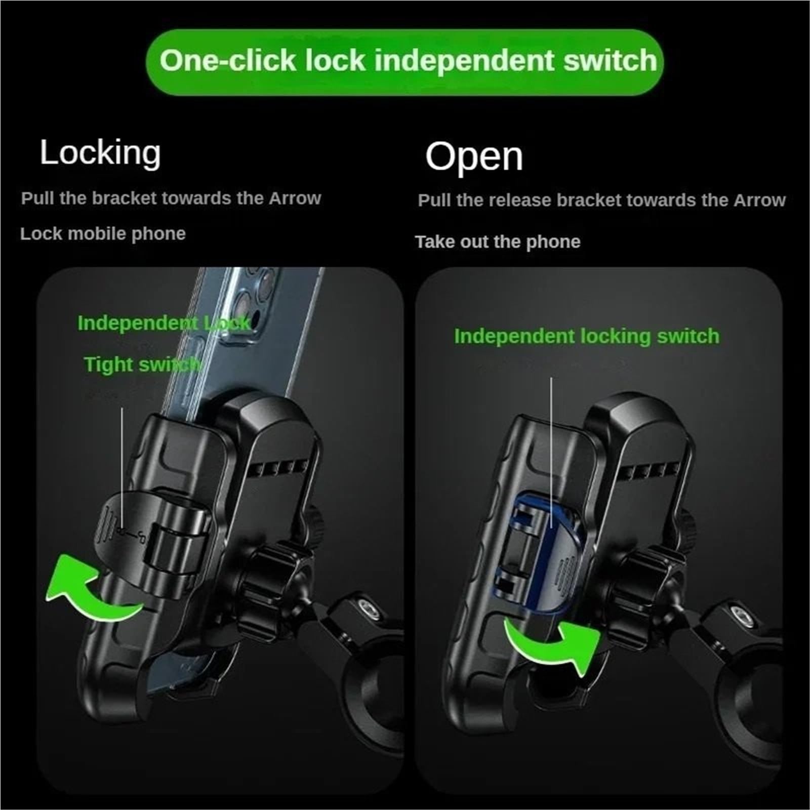 Soporte Movil Coche Supporto per telefono per moto Blocco e rilascio Supporto per staffa per manubrio per bicicletta per moto per supporto per retrovisore da 5,4-7,2 pollici Accesorios Coche(Rear-view
