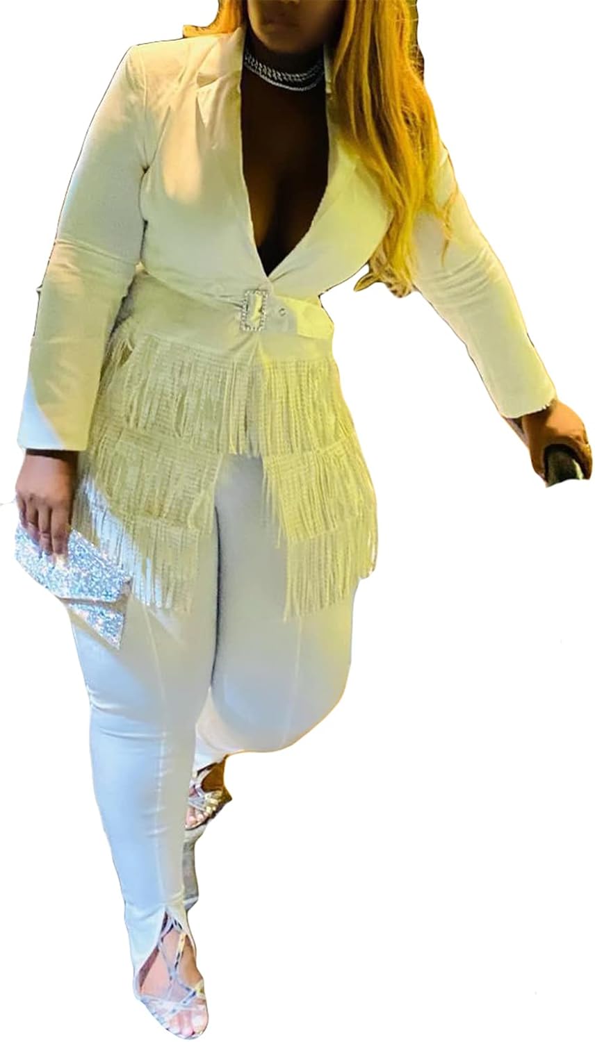 Recious Womens Sexy 2 Pieces Denim Printed Zipper Jackets Bodycon Pants Party Clubwear Tracksuit Outfits Set - Image 2