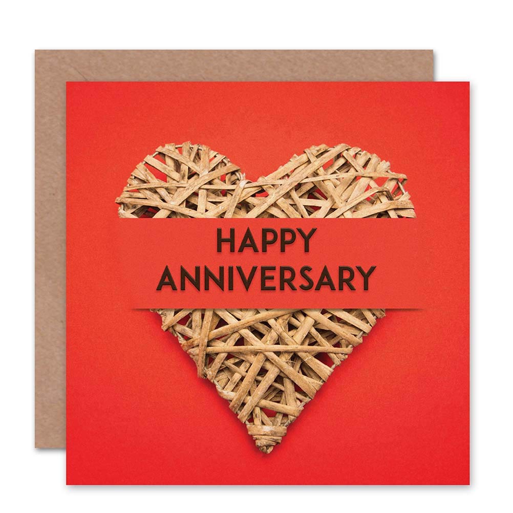 Wee Blue Coo OCCASION HAPPY ANNIVERSARY STRAW HEART LOVE ART GREETINGS GREETING CARD