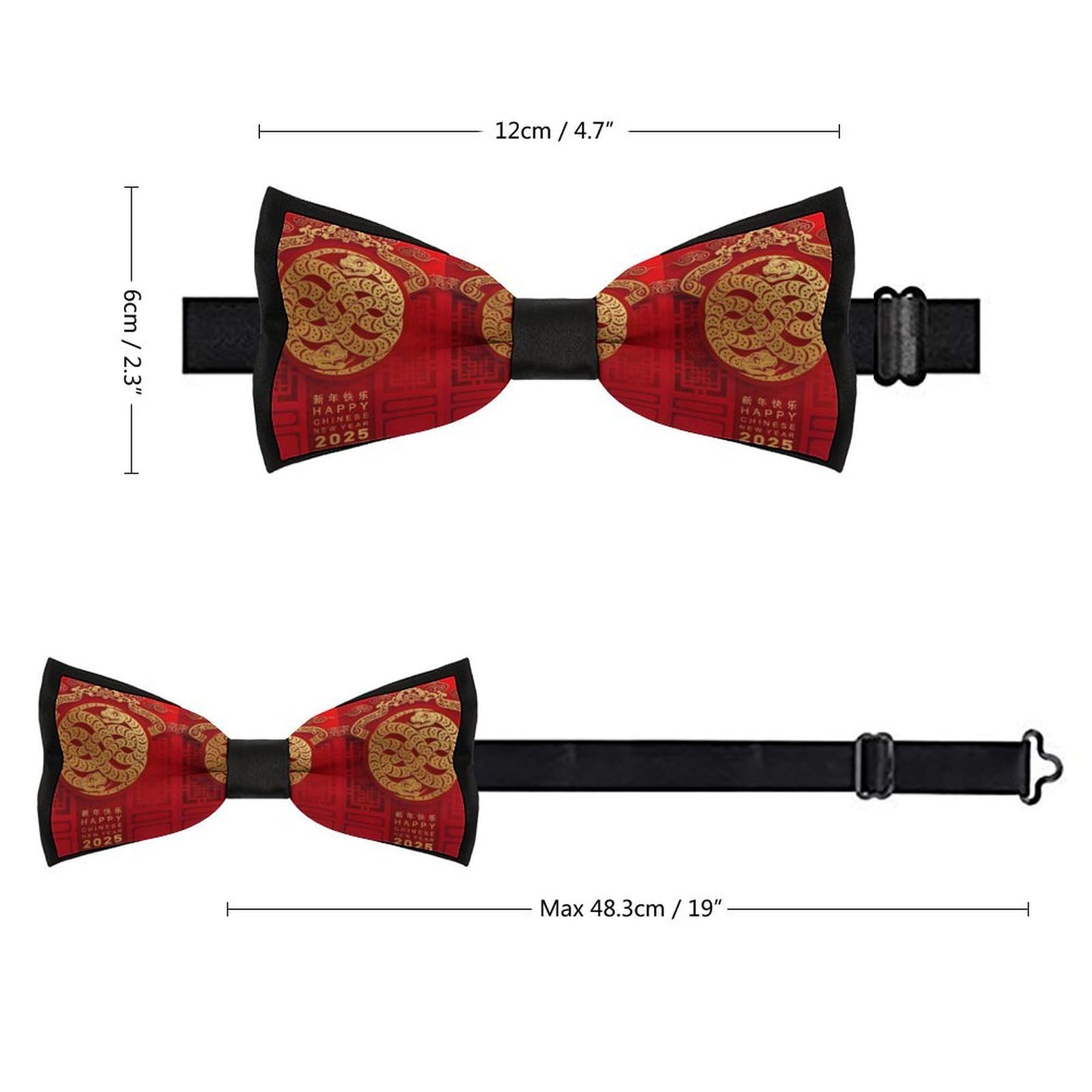 GoasNei Year Of The Snake 2025 Happy Chinese New Year 2025 Bow Tie for Men Adjustable Necktie Funny Tie Neck Ties for Weddings Party