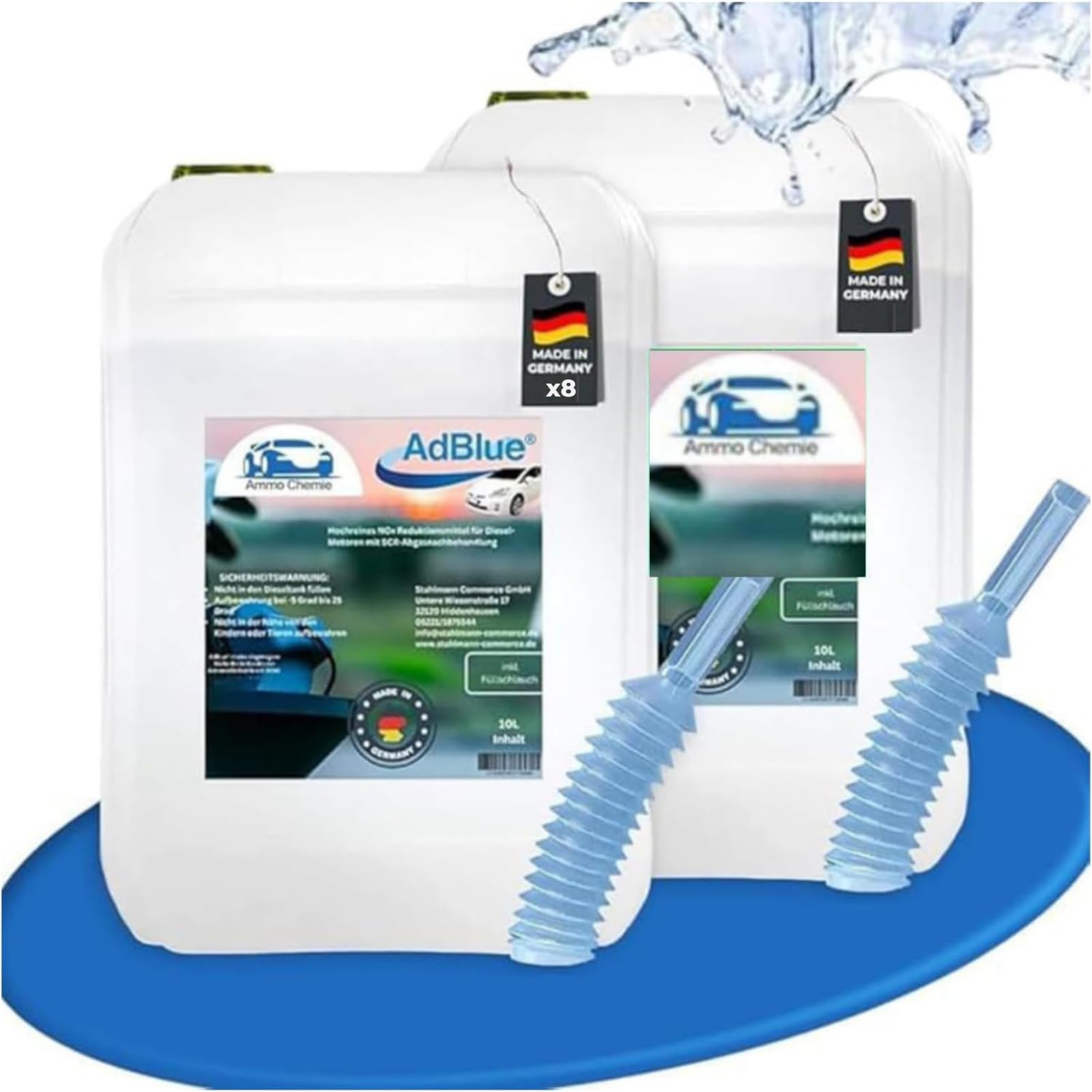 Adblue® 8x10 L [MADE IN GERMANY ] - 80 L für diesel ISO 22240 – Adblue®mit Ausgießer (80 Liter)