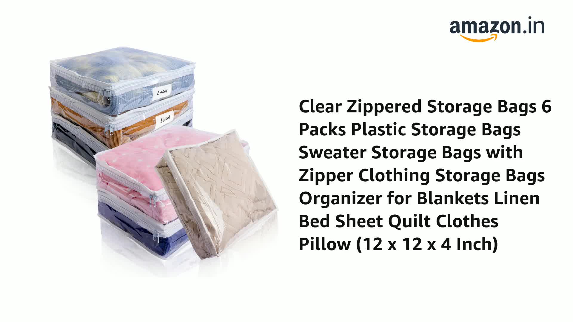 6 Stück Große Aufbewahrungsbeutel Mit Reißverschluss - 40x30x20 Cm, Transparent | Organizer Für Kleidung, Bettwäsche & Decken | Platzsparende Lagerung