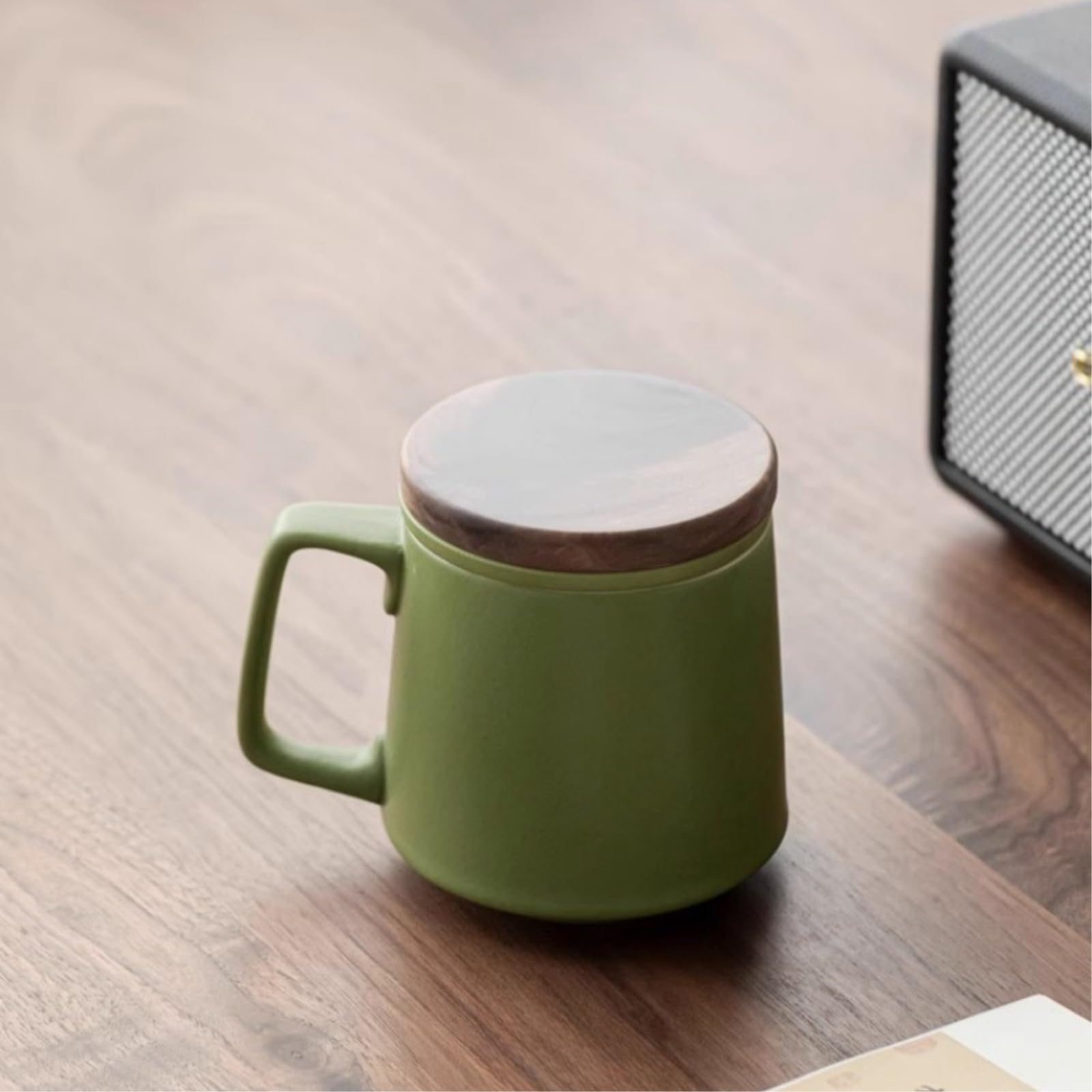 Tasse filtrante en céramique de 400 ml avec couvercle, grande capacité, personnalité exquise et tasse antique noire givrée pratique - 400 ml