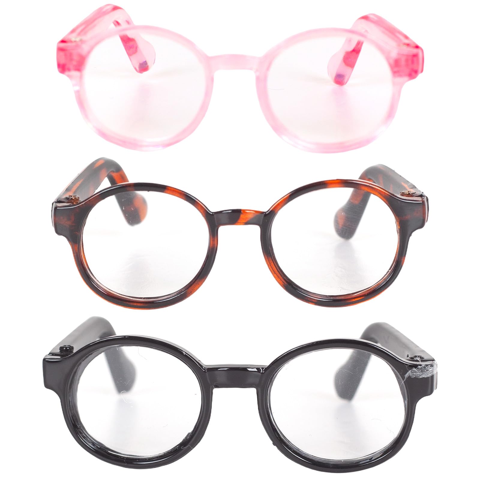 3pcs Mini Doll Glasses Set, Black, Pink, Leopard Print, Dress-Up Accessories for 15-17cm Dolls