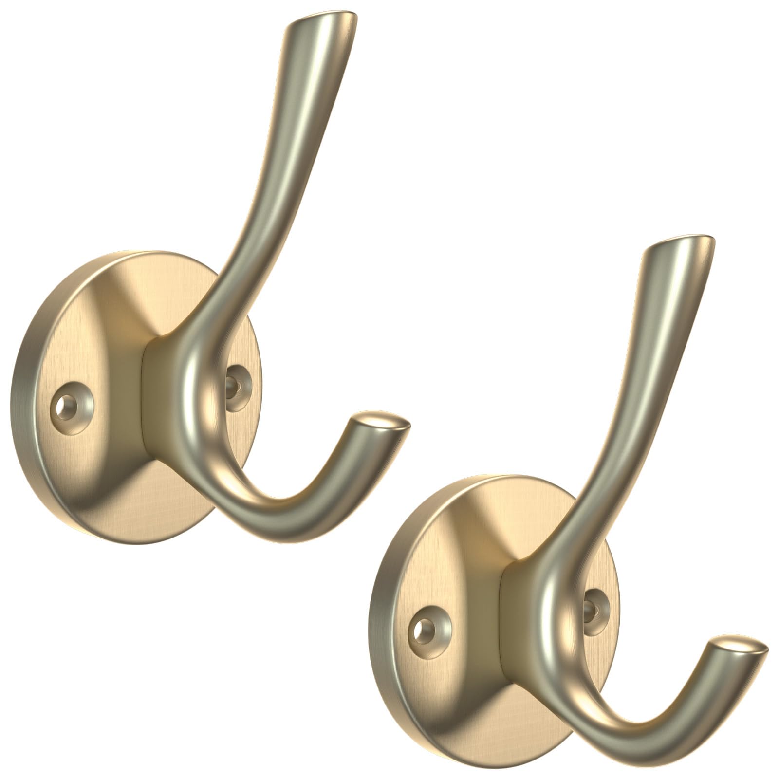 Yundoza Brushed Gold 2 Pack Bathroom Towel Hooks, Screw In Door Hooks For Hanging Coat Robe Keys Clothes Bags(Brushed Gold)