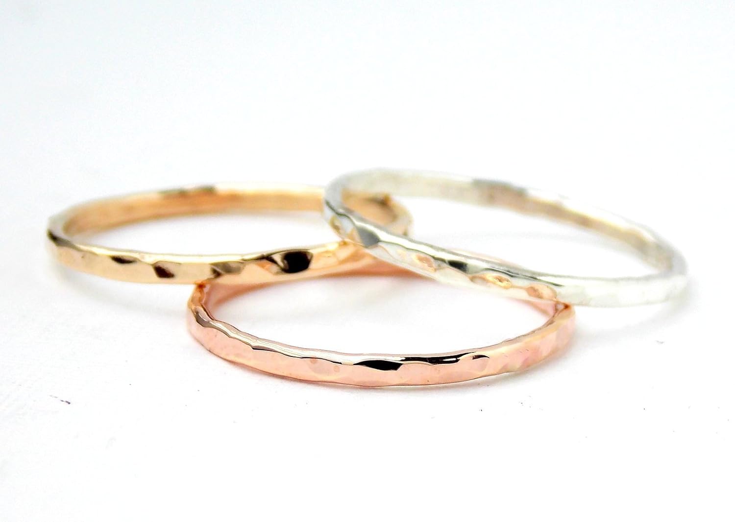Rito Originals SET of Reflection Stacking Rings: 14K Gold-filled, Sterling Silver, Rose Gold-filled, Hammered, Dainty, Simple, Textured