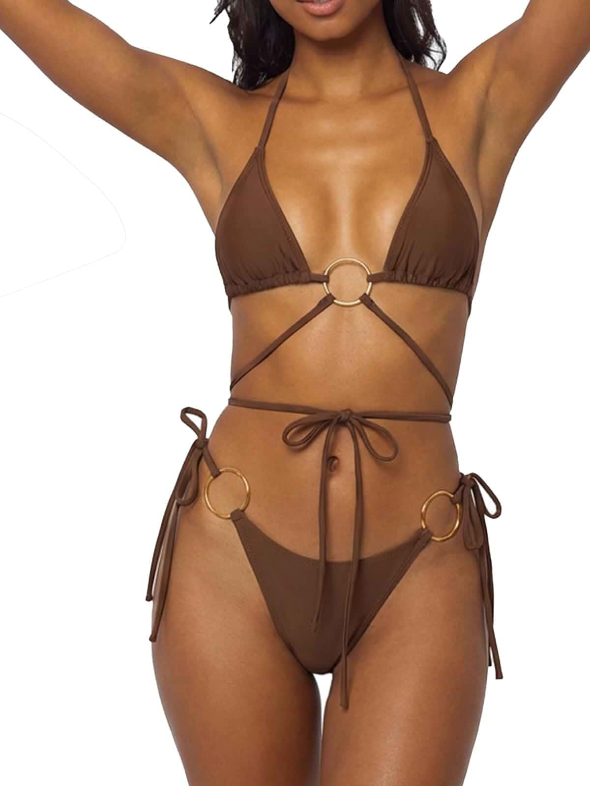 MIYOUJ Women Halter String Bikini Set Sexy Thong Cheeky Two Piece Swimsuits
